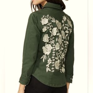 Stetson Olive Denim Pearl Snap Western Shirt Embroidery Womens Large EUC